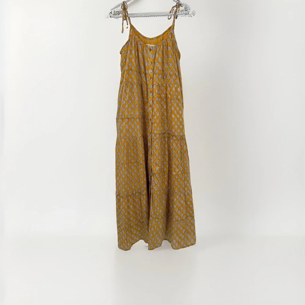 Emerson Fry India Collection Hand Block Printed Button Front Maxi Dress M/L??